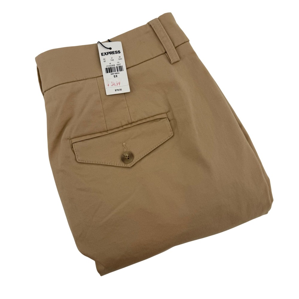 Express Womens Khaki Tan Pleated Tapered‎ Ankle Pants Size 10R NEW